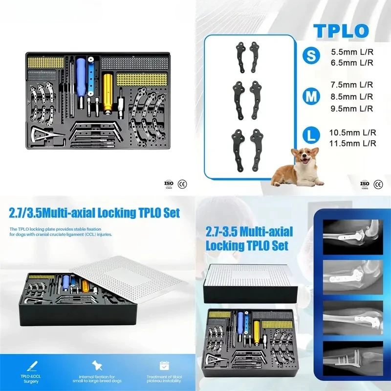 2.7/3.5 Multi-axial Locking Aluminum Manual TPLO Set Class III Surgery Anterior Knee Cruciate Ligament Rupture Dogs Cats