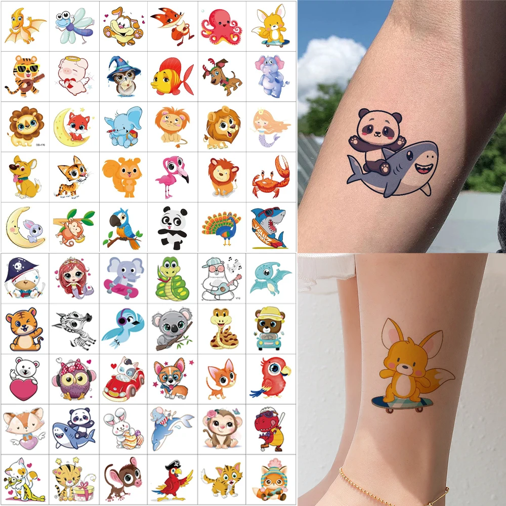 30pcs Cartoon Temporary Tattoo Stickers for Women Men Lion Tiger Monkey Animal Cute Hand Tattoo Fake Tattoo Party Gifts Body Art