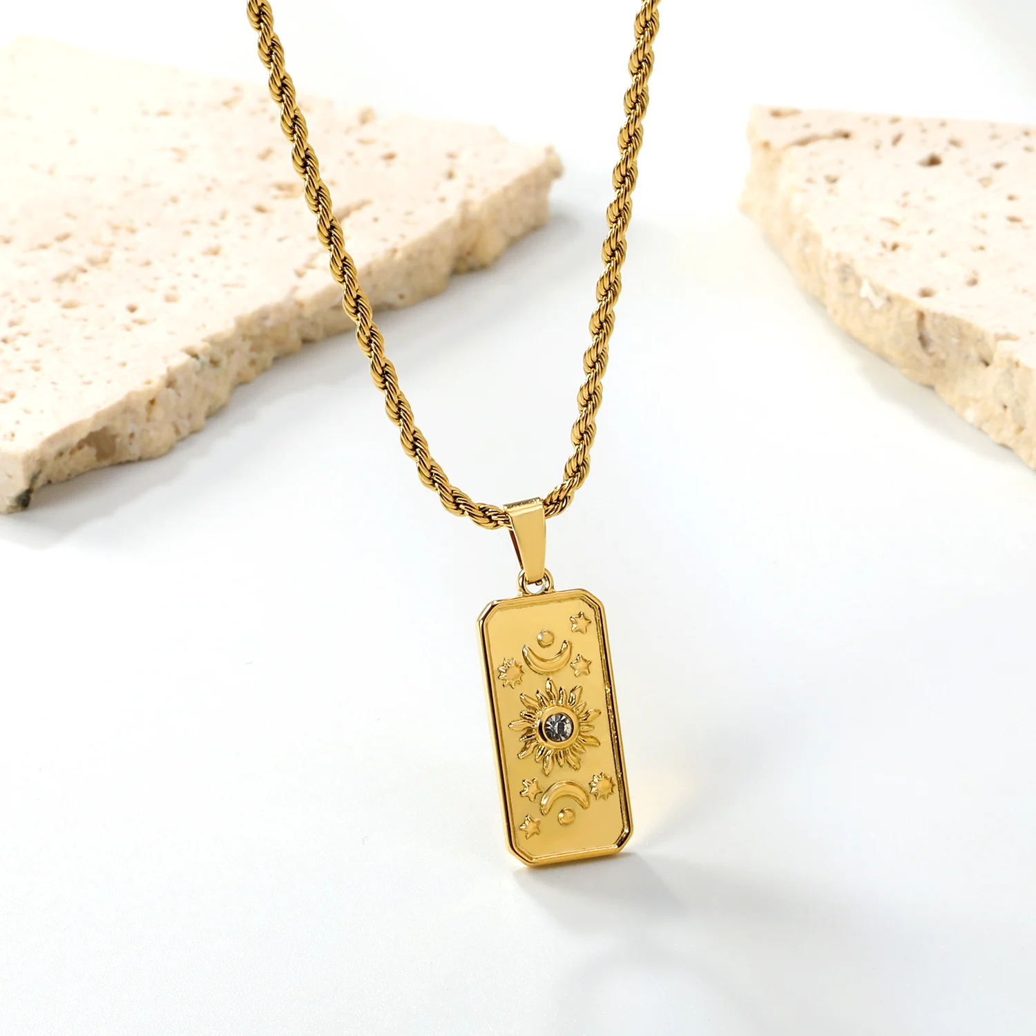 Stainless Steel Tarnish Free Jewelry Tarot Necklace Star Moon Sun Designer Pendant Waterproof Necklaces For Women