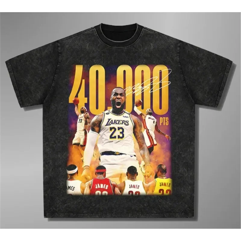 تي شيرت LeBron James 2k Retro مغسول برقبة دائرية تي شيرت قطني بأكمام قصيرة للسيدات على الموضة لكرة السلة تي شيرت جرافيك من Mainland Ch #2