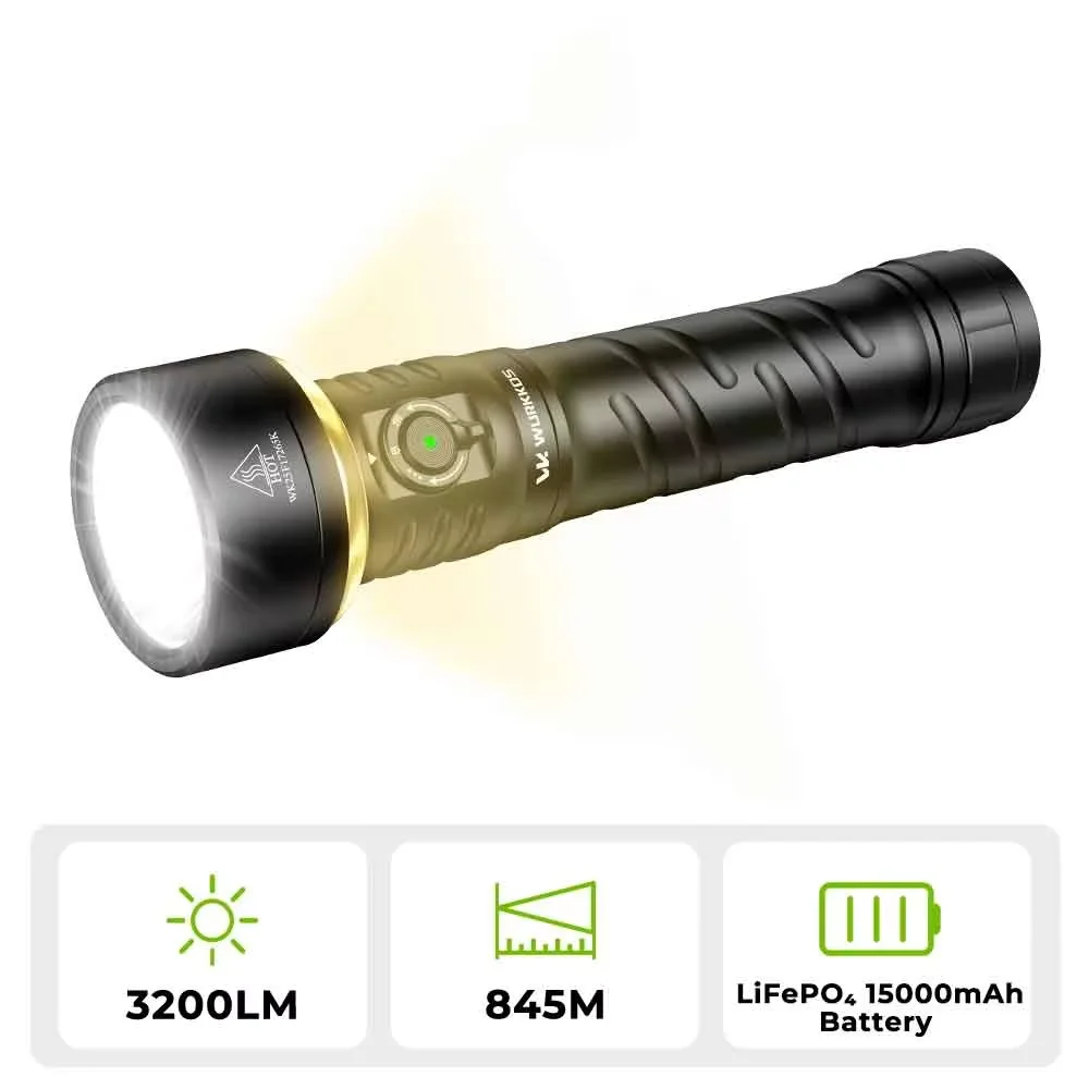 Wurkkos TS27 ハイパワー懐中電灯、3200ルーメンRGB照明、846メートル