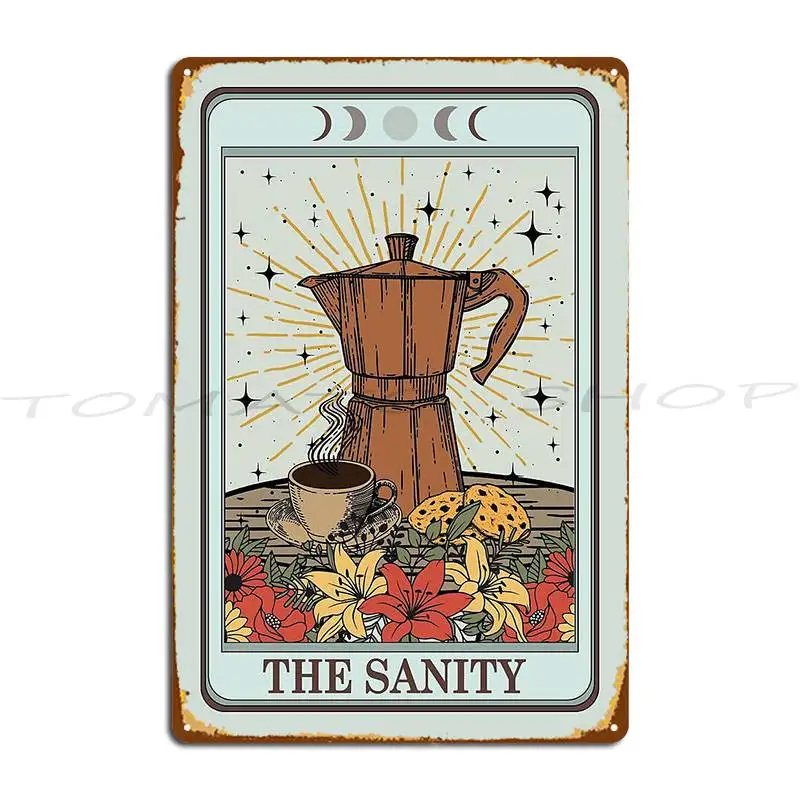 Food Tarot Card The Sanity Coffee Modern Tarot Metal Sign Wall Mural Kitchen Rusty Wall Decor Print Tin Sign Poster