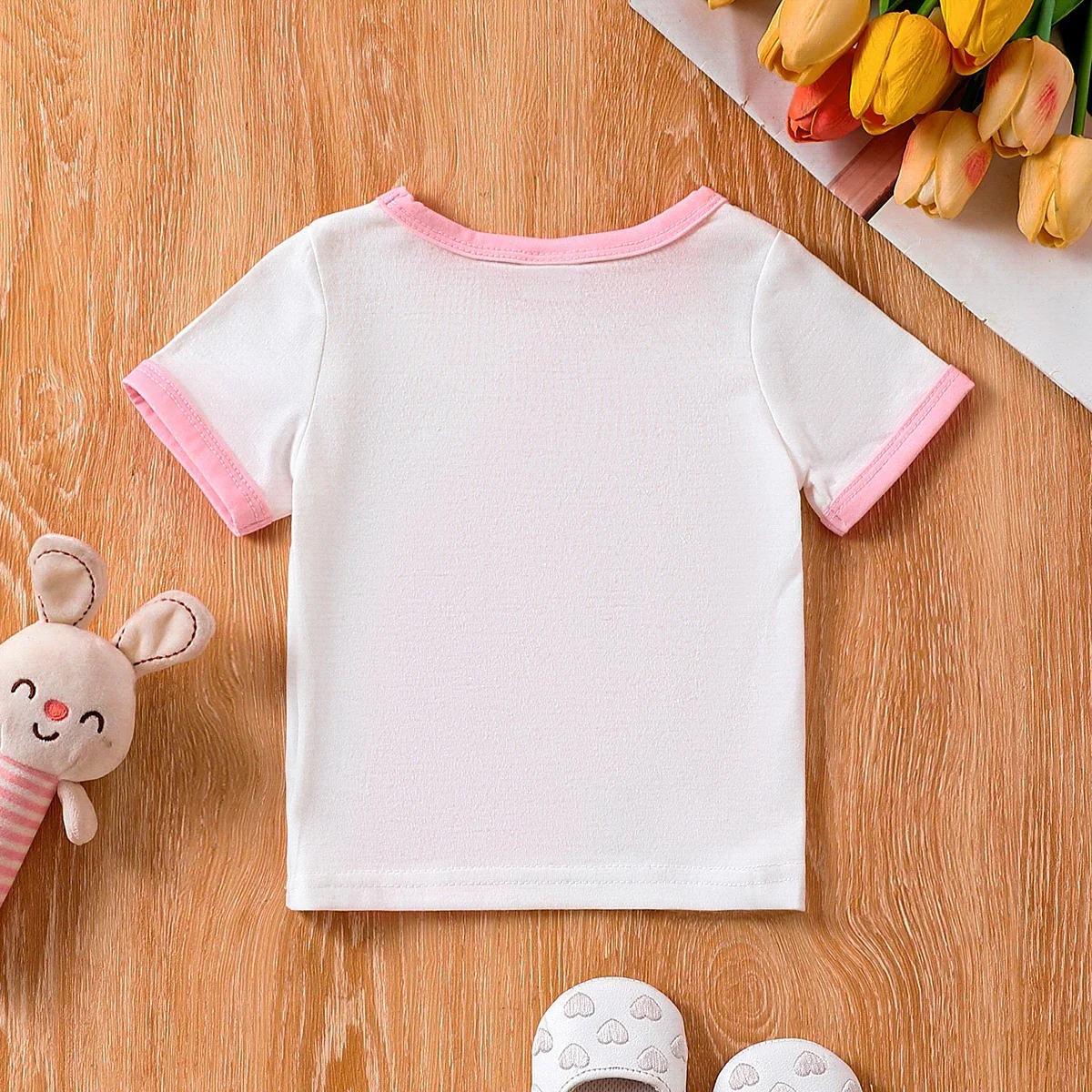 PatPat Baby Girls Easter Childlike Rabbit Tee Suitable for Summer Season Comfortable  Perfect for Outings and Daily Wear