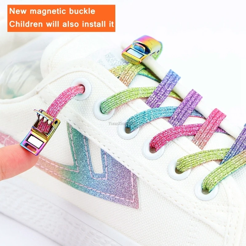 Rainbow Magnetic Lock Elastic Shoelaces No tie Shoe laces Sneakers Shoelace Kids Adult magnetic Laces One Size Fits All Shoes