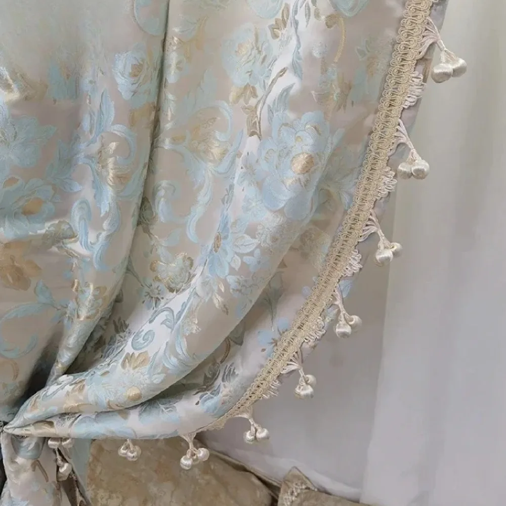 Stamping Printed Lace Splicing Thickened Curtains For Living Room Bedroom French Window Villa Custom Partition Curtain