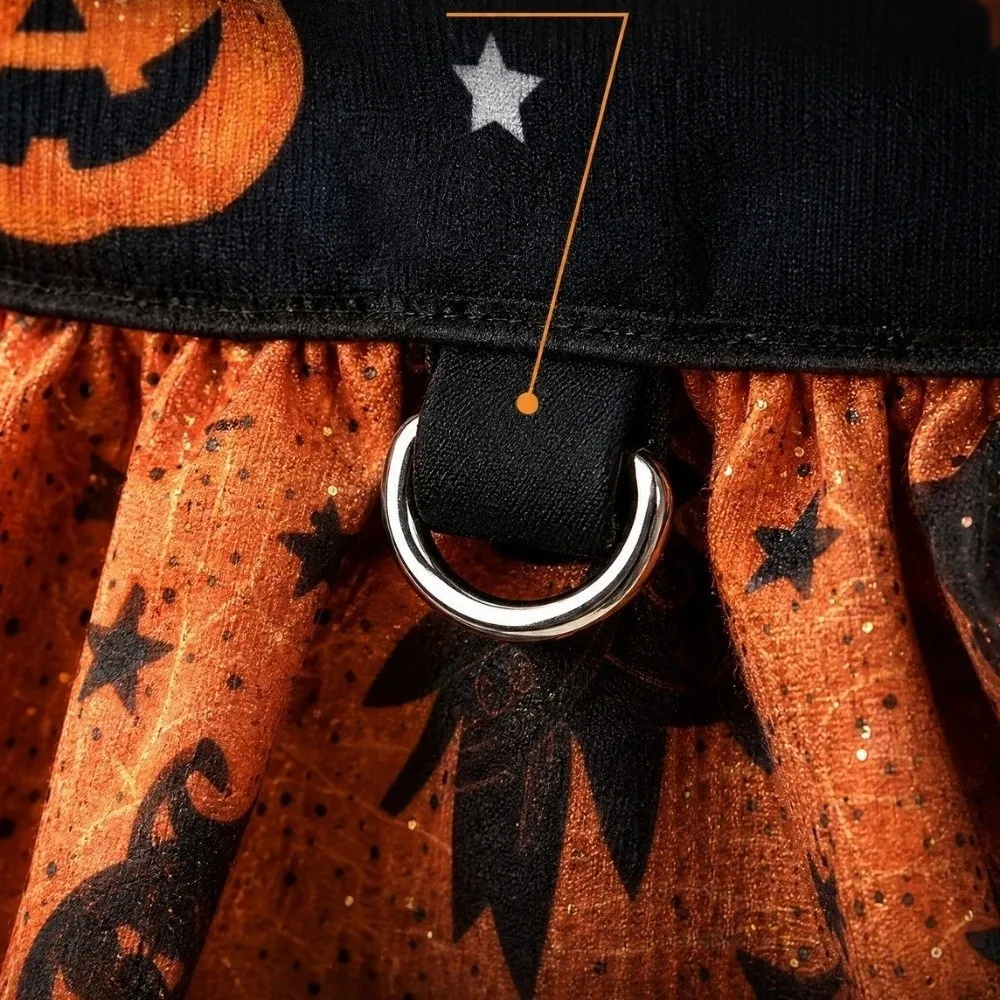 Fashion Breathable Halloween Pet Dress Color-blocking Soft Dog Pumpkin Print Dress Comfortable Dog Shiny Dress All-Season