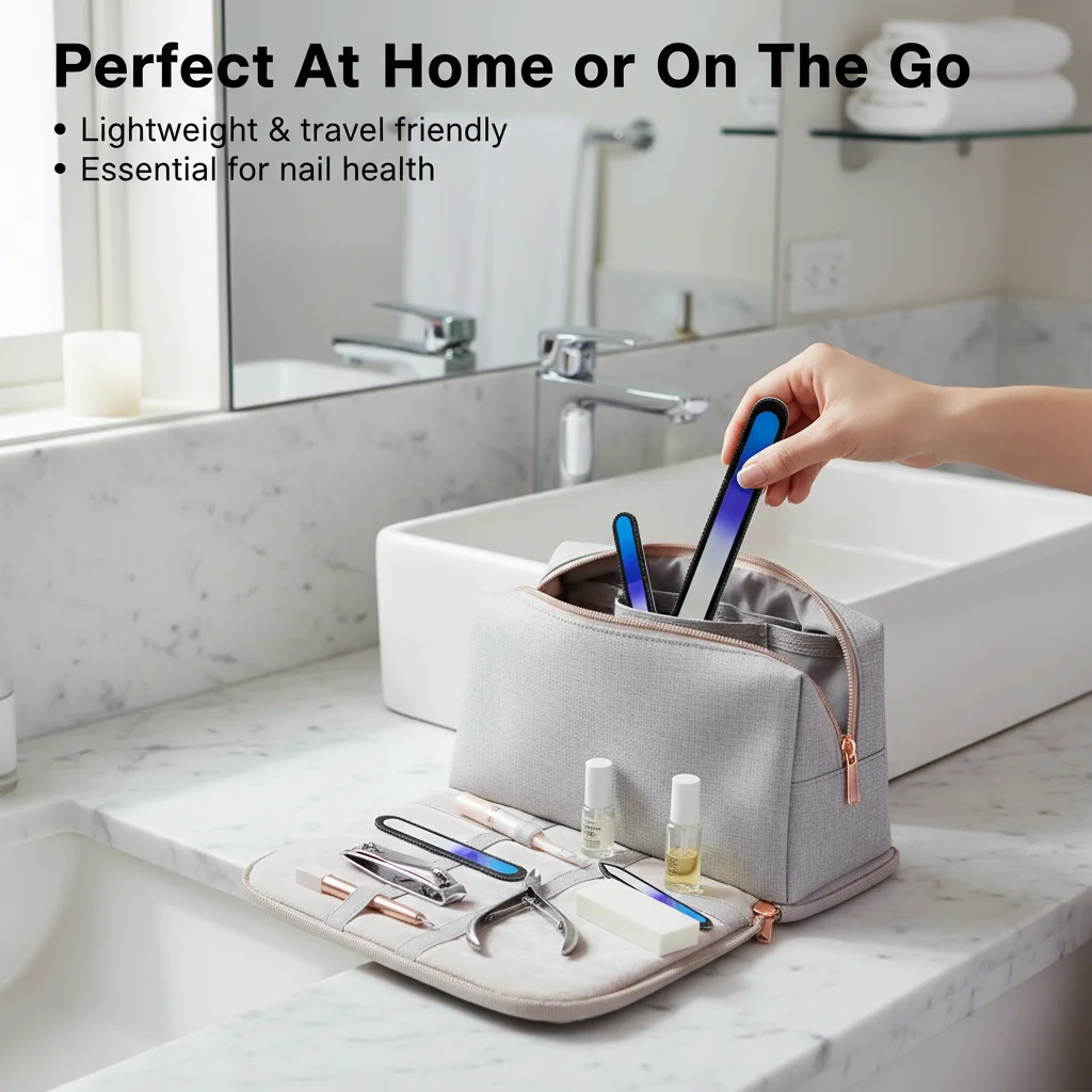 مبرد أظافر زجاجي، مجموعة مبرد أظافر ممتاز مكونة من 3 قطع مع حقيبة، محفور مزدوج الجوانب قابل للغسل للأظافر الطبيعية، هدية مصنوعة يدويًا #5