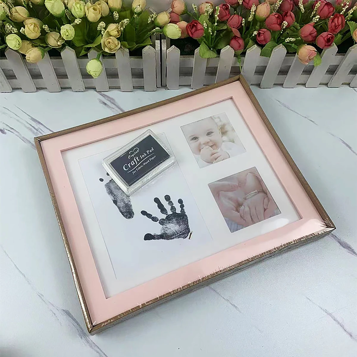 1PC Hand-foot print clay photo frame PP plastic creative baby growth record photo frame