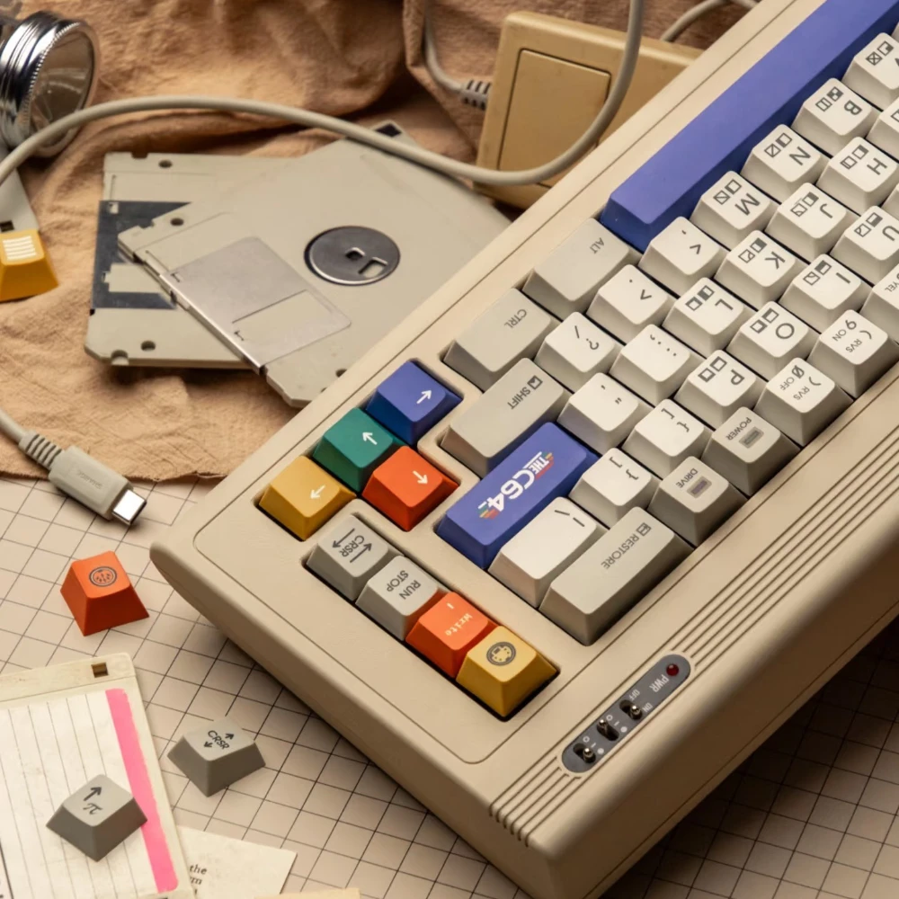 C64 Remake Theme Keycap Set 180keyPBT Custom Simple Retro Gray Keyboard Cap Cherry Profile Gaming KeyCap for Mechanical Keyboard