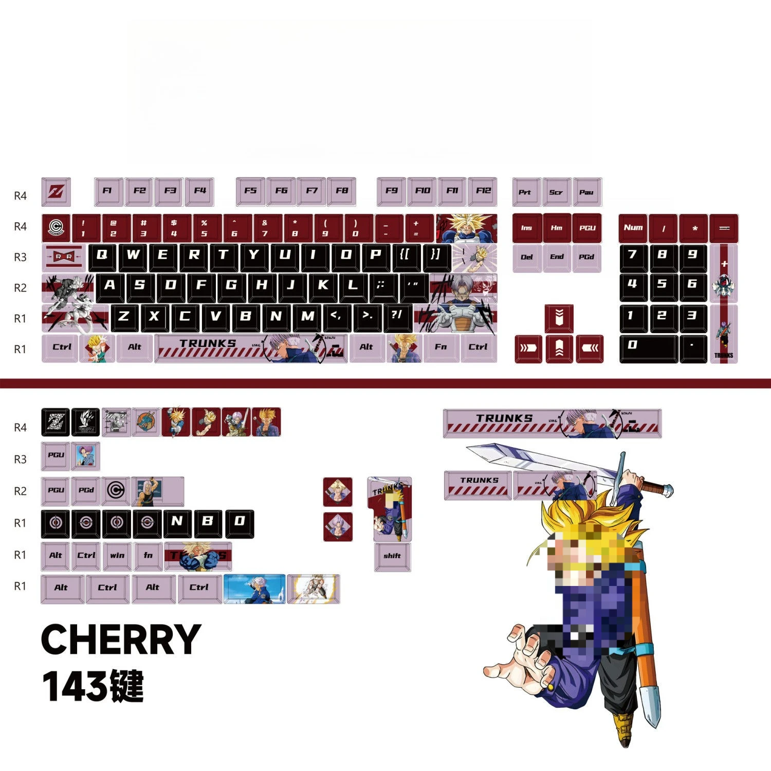 

Колпачки для клавиш Frieza, 143 клавиши, Chreey PBT, сублимационные колпачки для клавиш в стиле аниме для механических клавиатур, сделано 68 Mad 68 Wooting 60