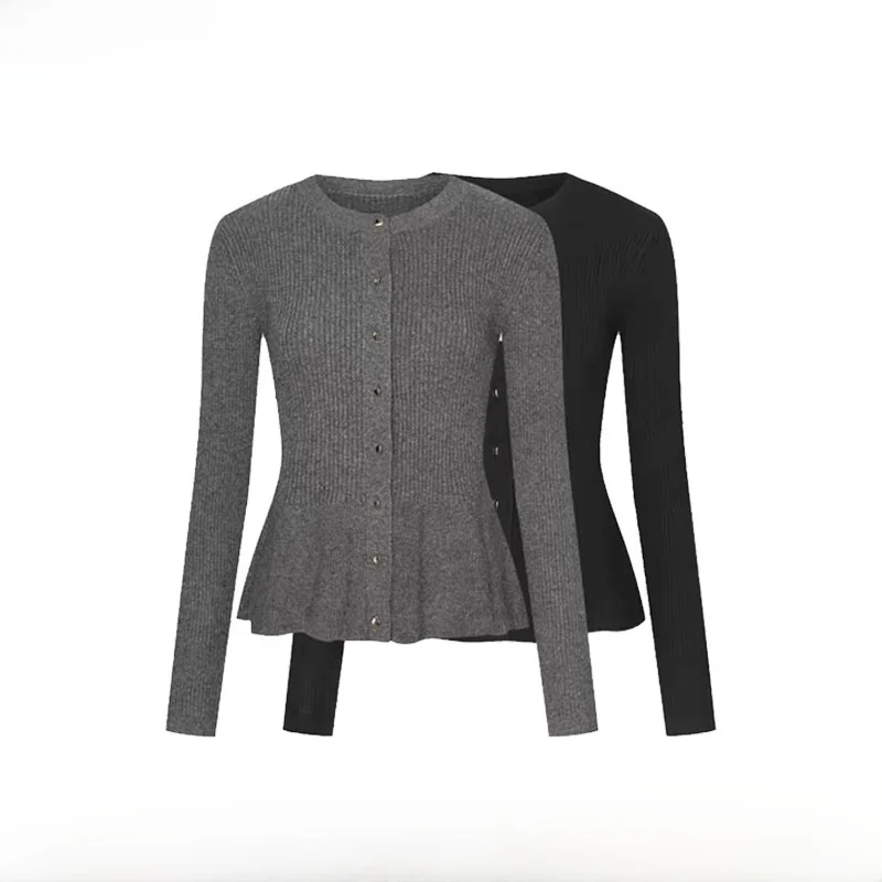 Early Autumn New Arrival Women's Fashionable ZR Style Knitted Open Cardigan Single Button Versatile Polyester Long Sleeve Ski...