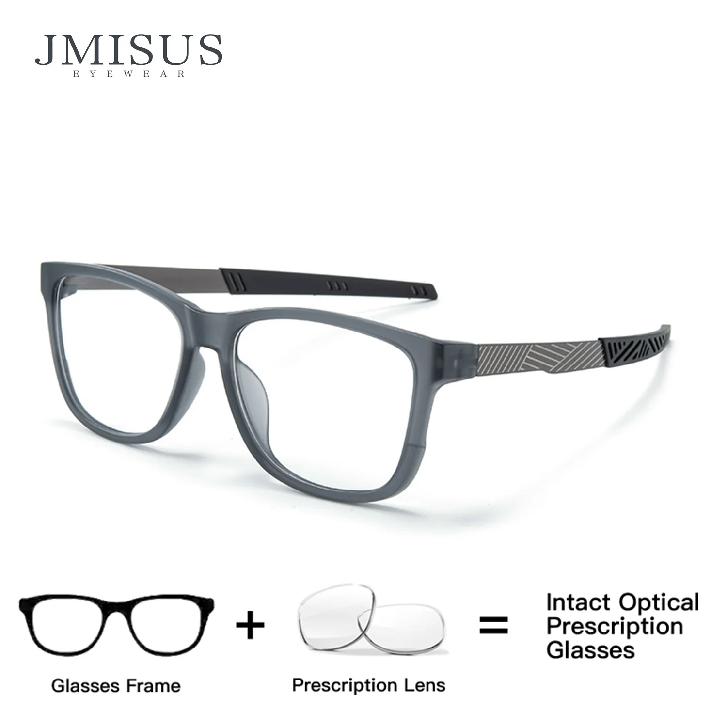 JMISUS Custom Prescription Glasses Multifocal Unisex Progressive Sports Square Frame Photochromic Grey Brown Multiple Colors
