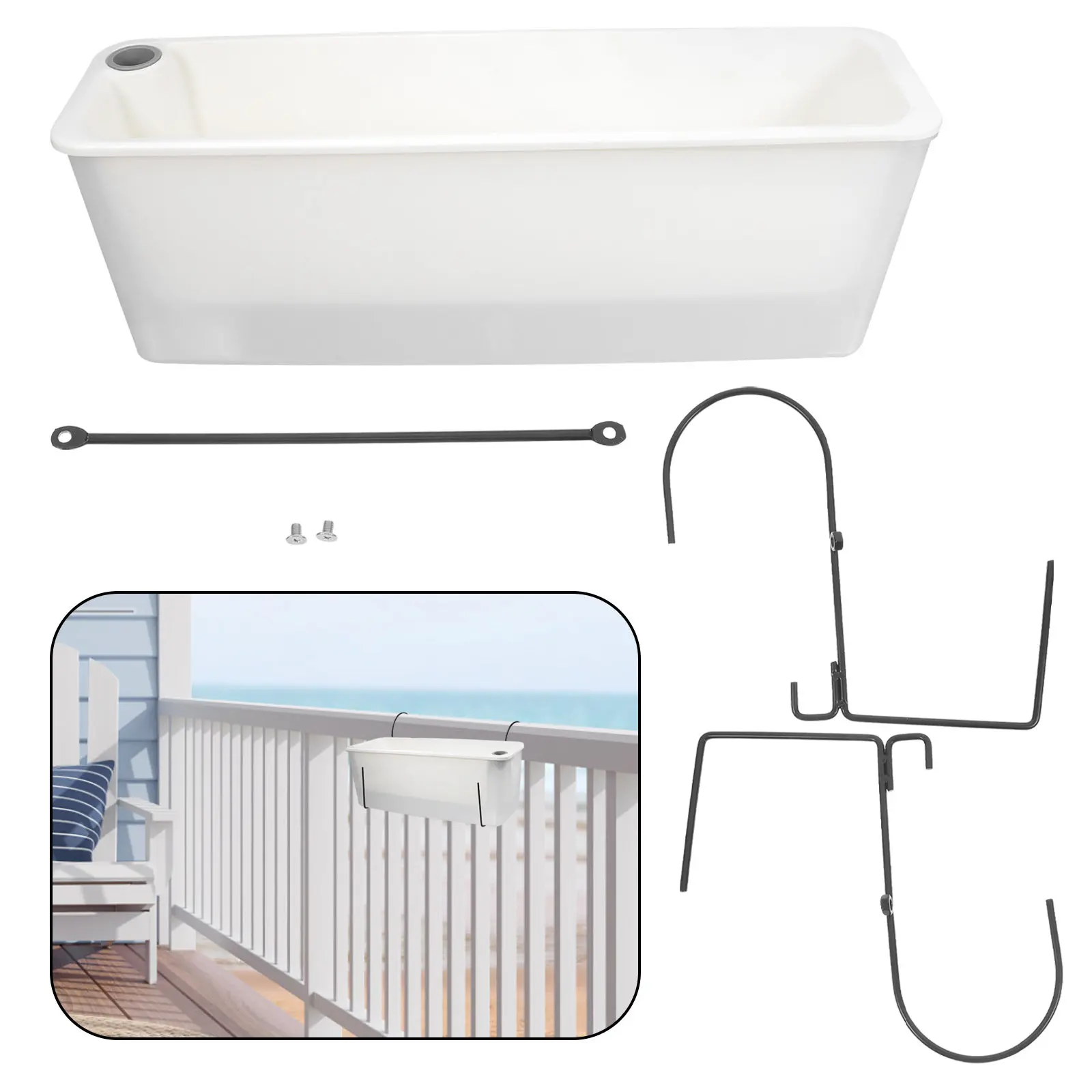 Indoor Balcony Rail Window Box Planter Narrow Rectangle Pot Bracket Mounted for Vegetable Flower Growing Outdoor Garden