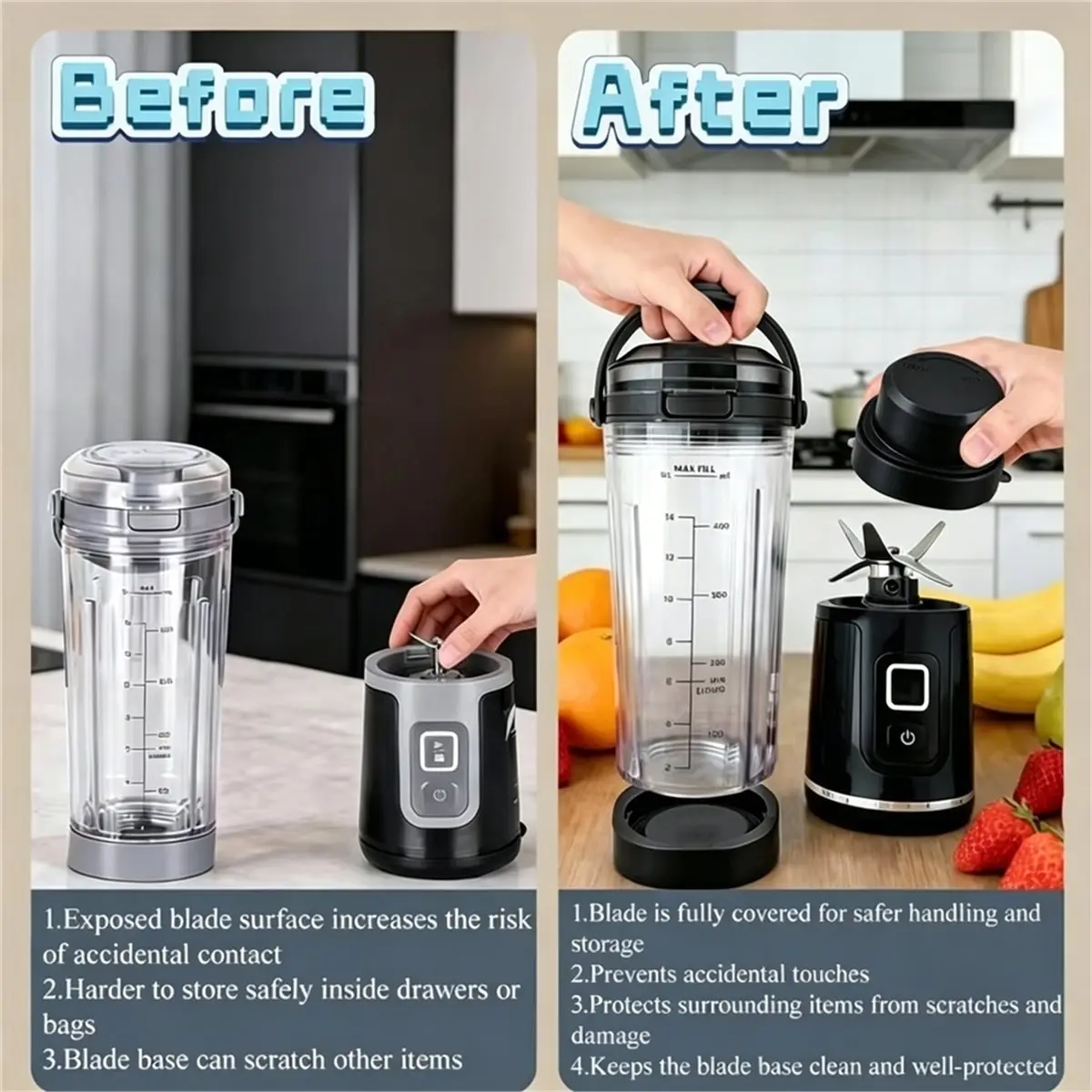 Blade Cover and Vessel Cap Set for Blast Portable Blender BC100 & BC151 Series Leakproof Replacement Accessories