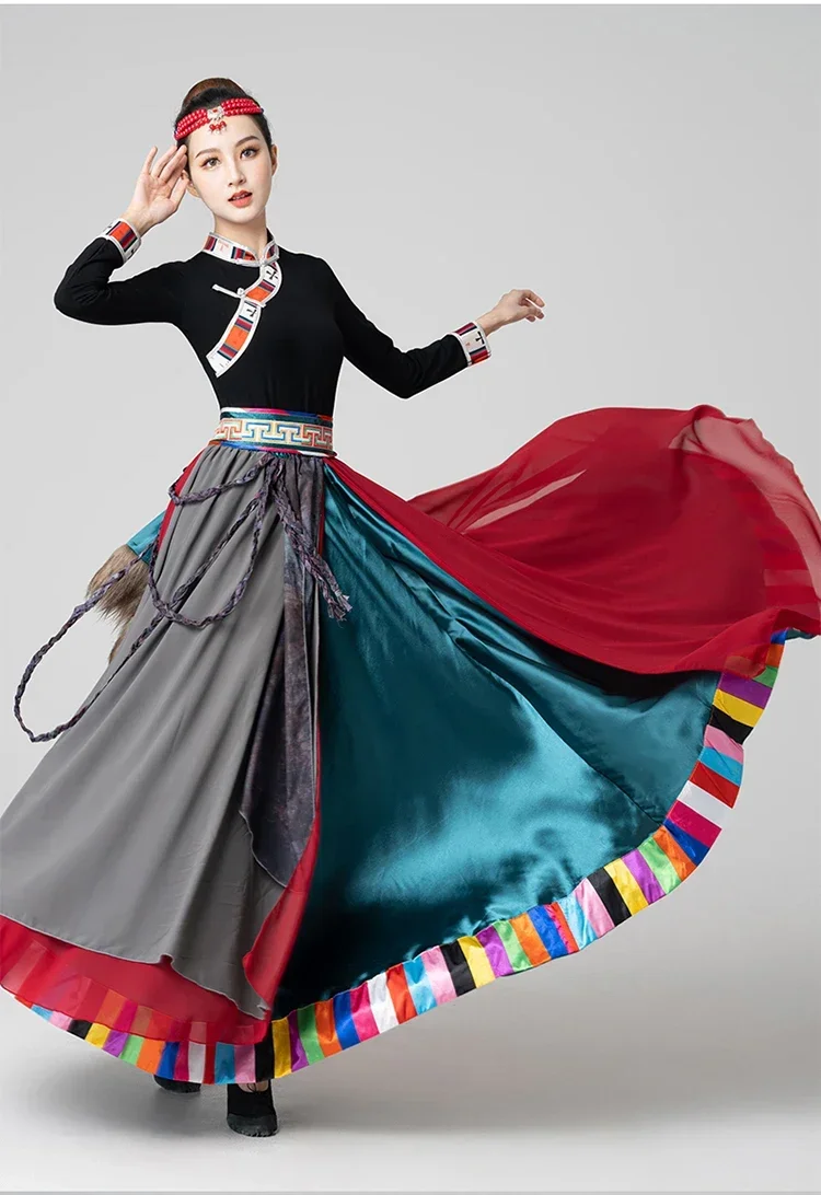 Tibetan dance performance costumes women's square dance Mongolian swing skirt skirt art test practice skirt two-piece set