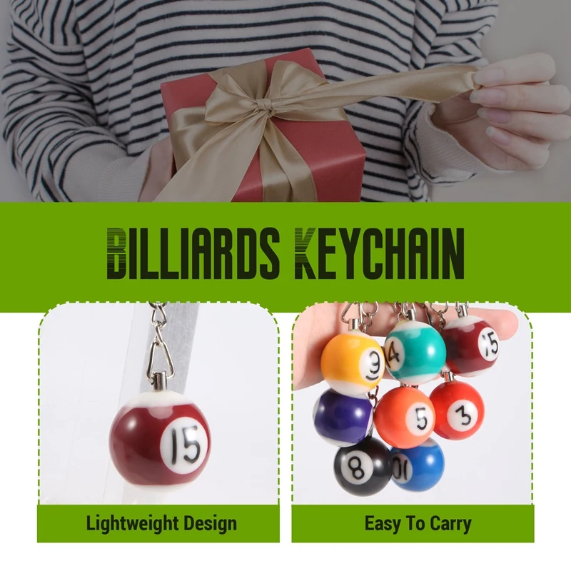 Newcolorful Billiard Ball Keychain Set 16 Pcs,Mini Magic Key Chain Balls Eightball Billar Billiards Chains Accessories