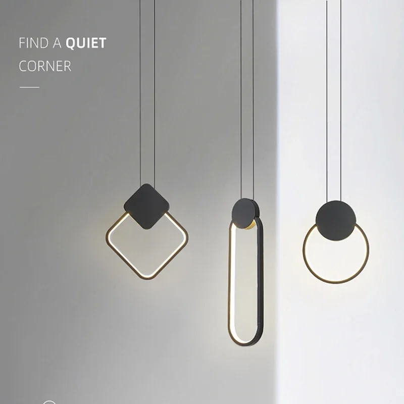 SANDYHA Creative Ring Square Aluminum LED Pendant Light Modern Chandelier For Bedroom Living Room Kitchen Home Decoration