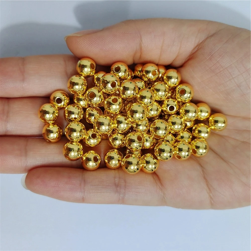 3mm-12mm Imitation Pearls Gold/Silver Loose Metal Smooth Spacer Beads for Needlework Accessories & Jewelry Making