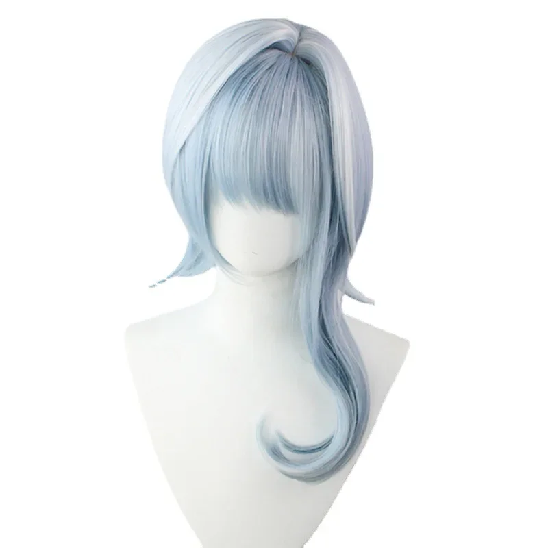 Peluca sintética larga de Cosplay de Genshin Eula, juego de Anime, color azul y blanco, resistente al calor para fiesta