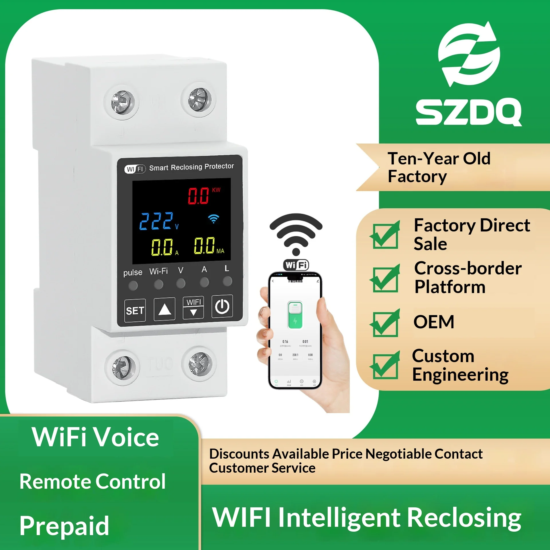 Tuya Smart WIFI reclosing protector mobile phone remote control leakage protection switch time circuit breaker 5 years warranty