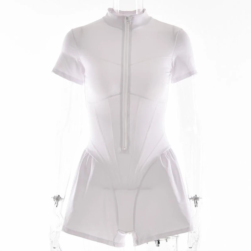 

Y2K American Fashion Summer Solid Color Sexy Top Personality Slim O Neck Zipper Short Sleeve Elegant Temperament Outing Jumpsuit