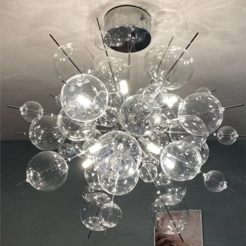 Nordic Glass Ball Designer Chrome Pendant Light for bedroom Gold Metal LED Modern Artistic Chandeliers for Restaurant Home Decor