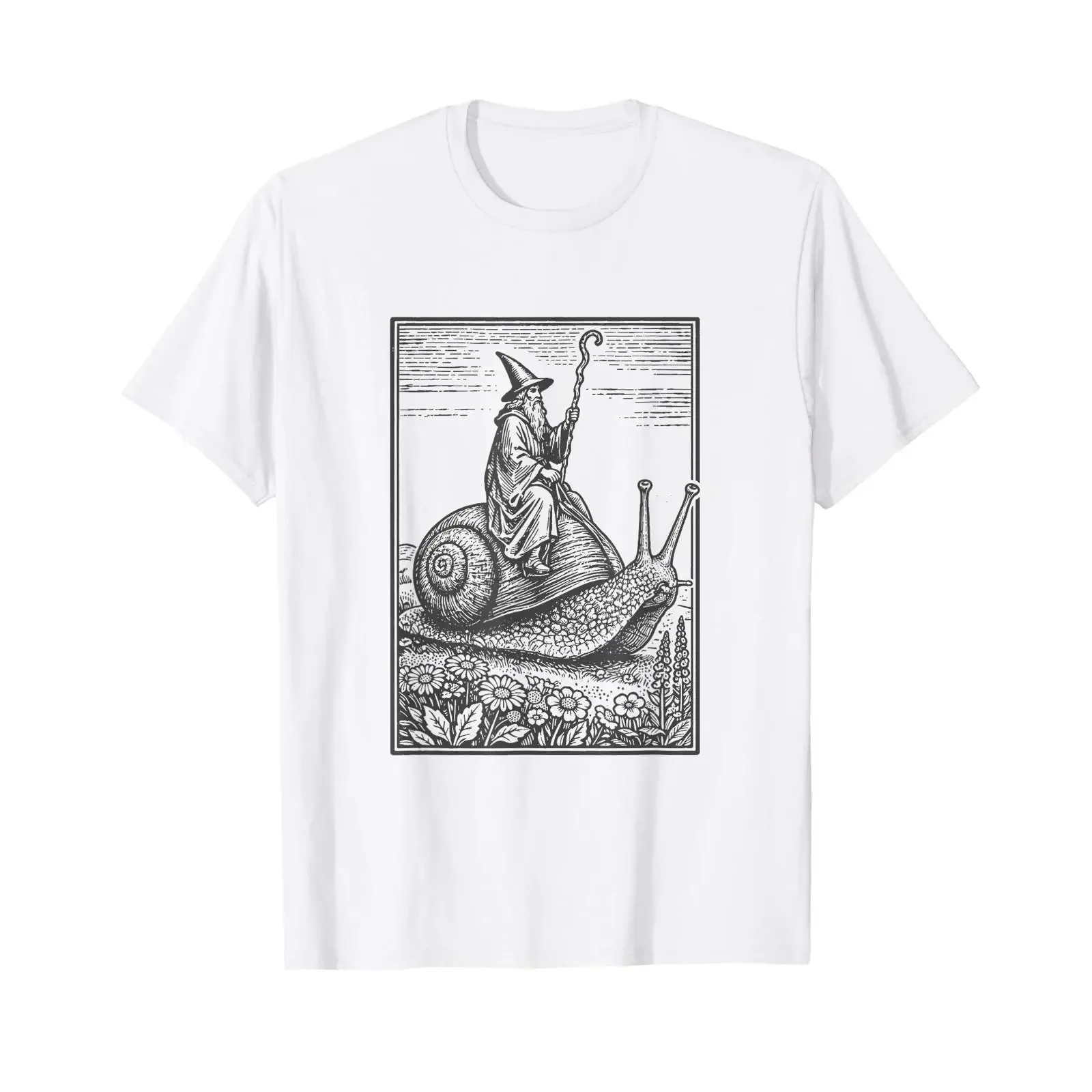 Wizard Magician Riding A Big Snail Funny T Shirt vintage Washed Comfortable Stretched streetwear Soft Slightly Stylish Casual
