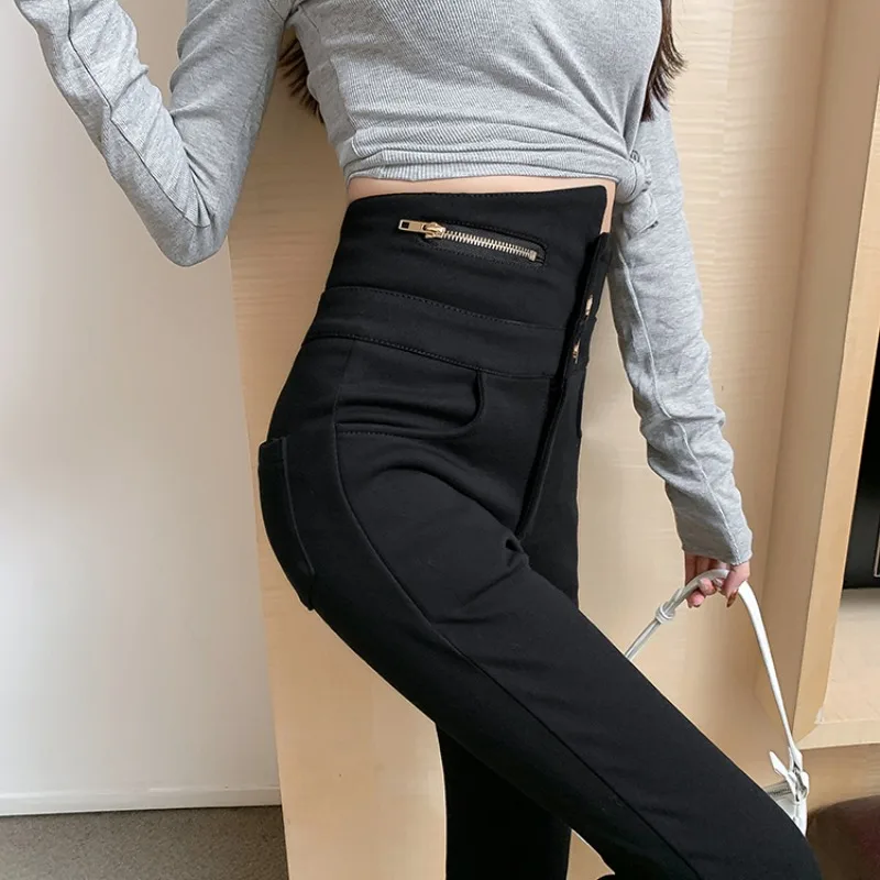 High Waist Slimming Black Base Layer Pants Women's Fashionable Versatile Leggings Sexy Asymmetrical Design Advanced Design Sense