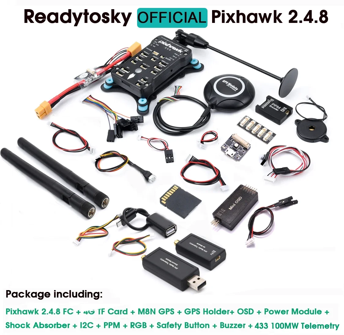 PX4 PIX Pixhawk 2.4.8 32 Bit FC / M8N GPS / Telemetry Module / Safety Switch / Buzzer / RGB I2C 4G SD OSD / OLED