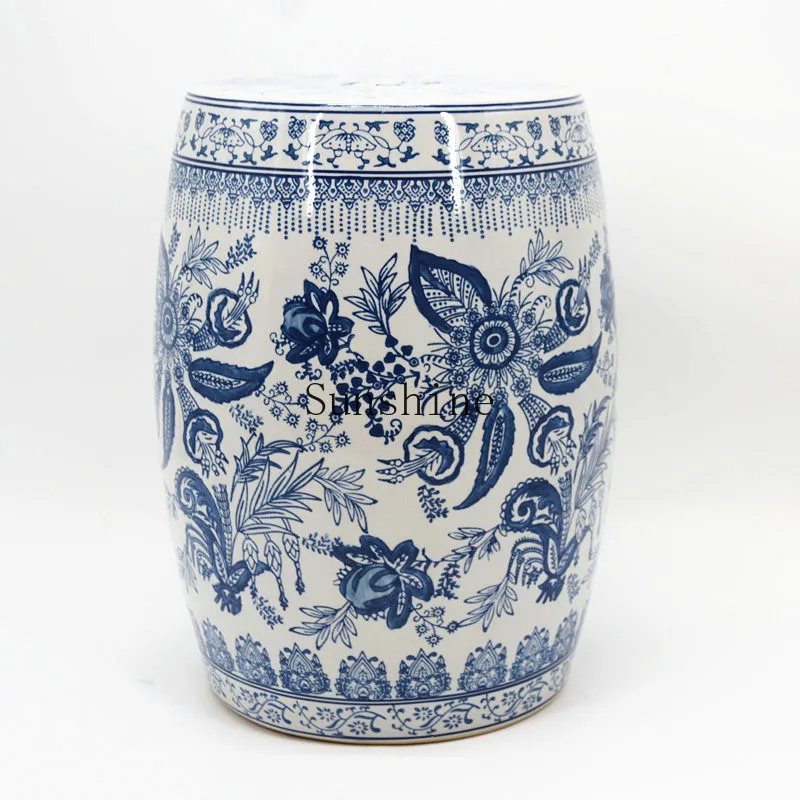 

Blue and white porcelain dressing shoe changing stool, neoclassical ceramic stool