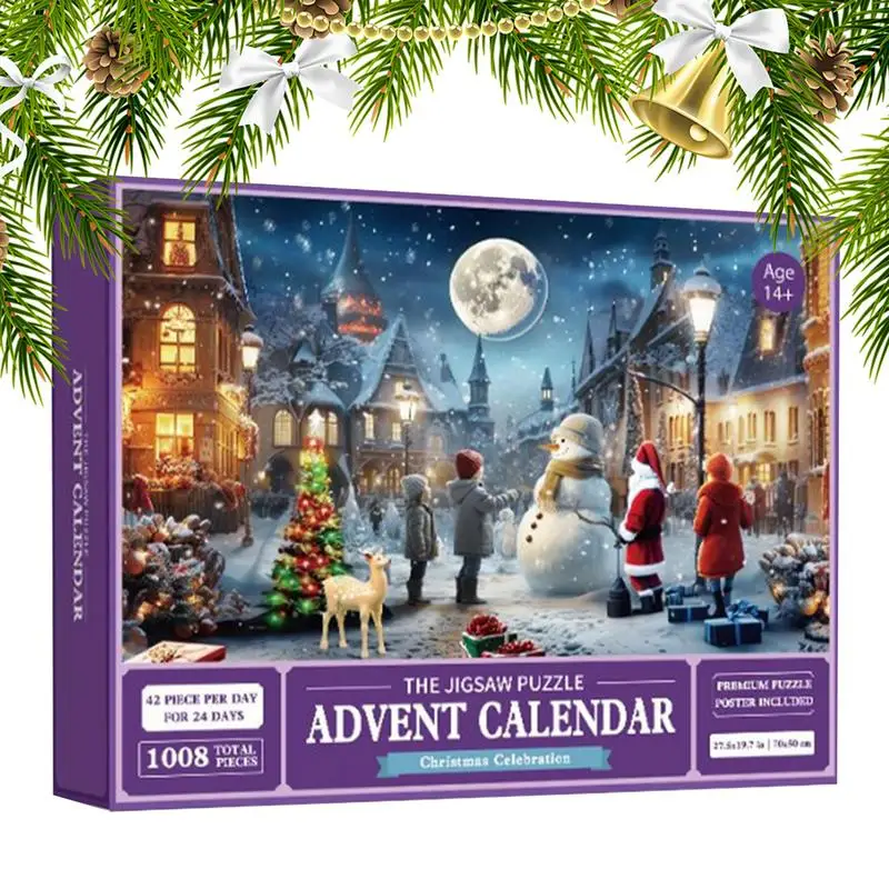 Christmas Puzzle Advent Calendar 1008PCS Puzzles Countdown Calendar Jigsaw Puzzles 24 Days Surprise Christmas Gift Calendar