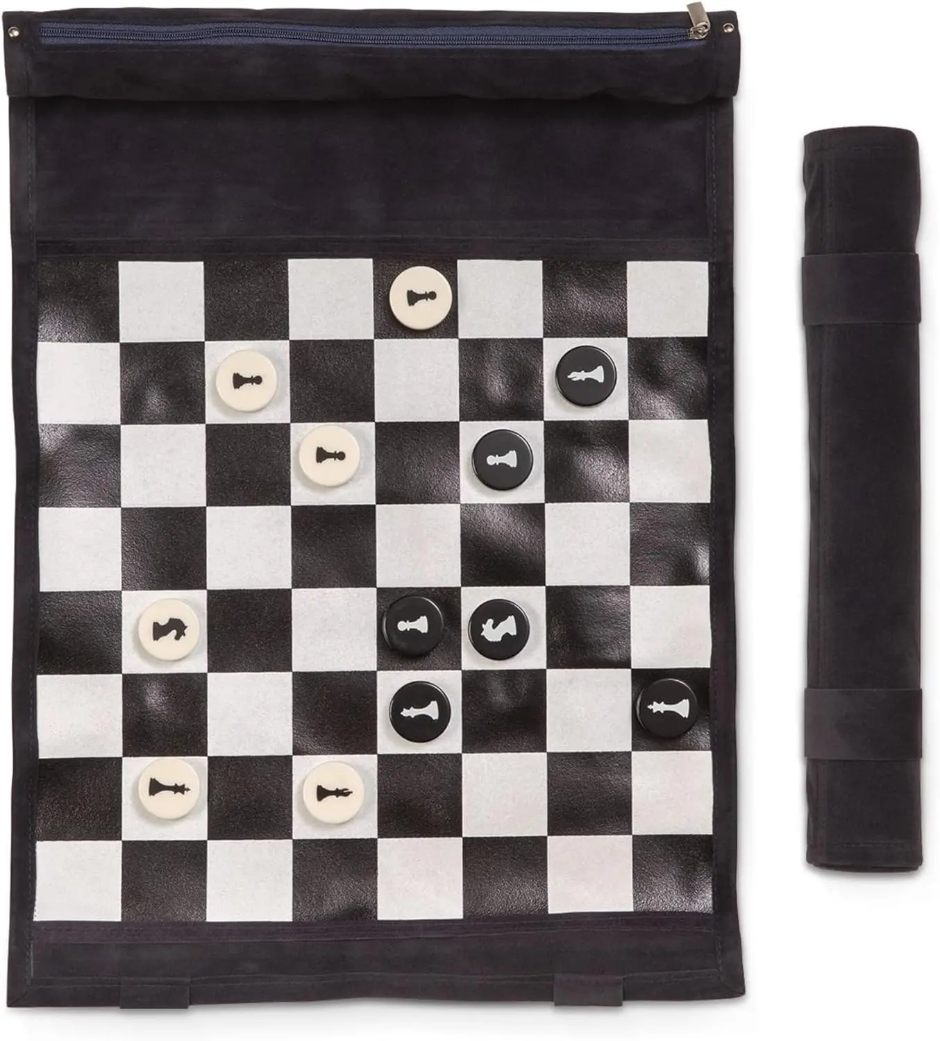

Bey Berk Roll Up Chess Set 32-Piece Portable Travel Chess with Navy Suede Mat and Zipper