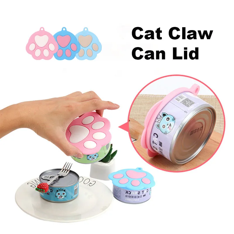 Silicone Canned Lid Sealing Cover Pet Food Can Lids in Three Colors with Cute Footprints For Dog And Cat Canned Food Pet Supplie