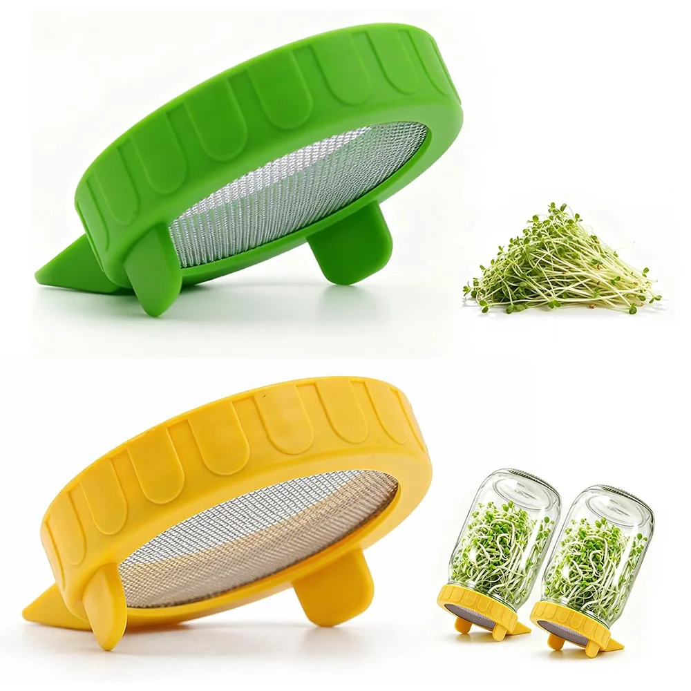 Sprouting Lids (2-Pack Stainless Steel Mesh with Built-In Stand, Dishwasher Safe, for Broccoli, Alfalfa, and Mung Bean Sprouting Planting Kits)