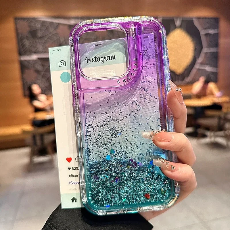 

Чехол для телефона с градиентным блеском и пайетками Aurora для iPhone 17 Air 16 15 14 13 Pro XR X XS Max 7 8 6 Plus, чехол-песочница