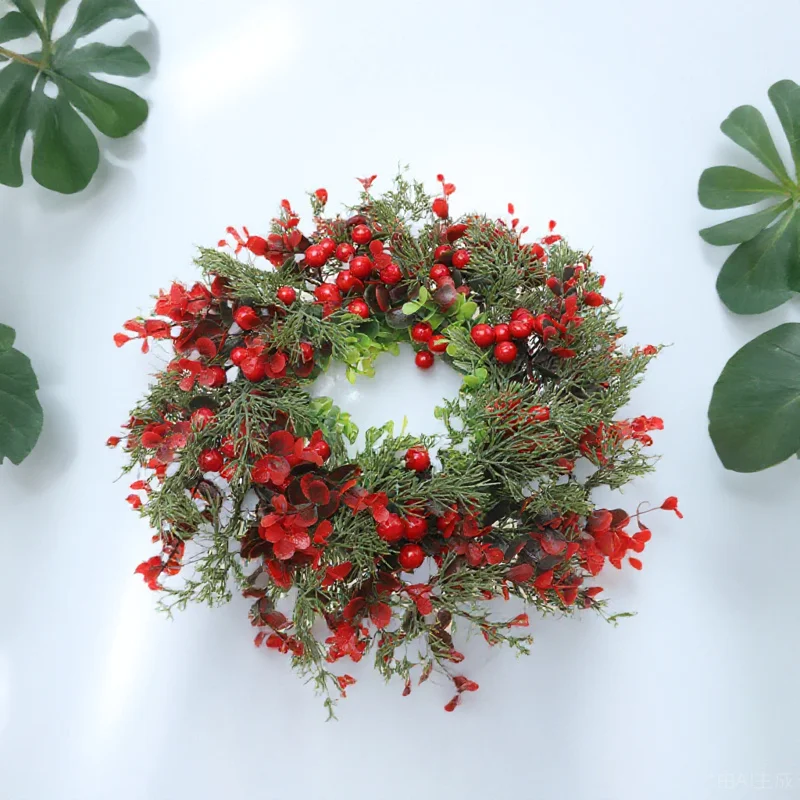 

Christmas Wreath Door Decor Simulated Garland Pendant For Holiday Party Hanging Ornament Xmas Supply Festive Scene Decoration