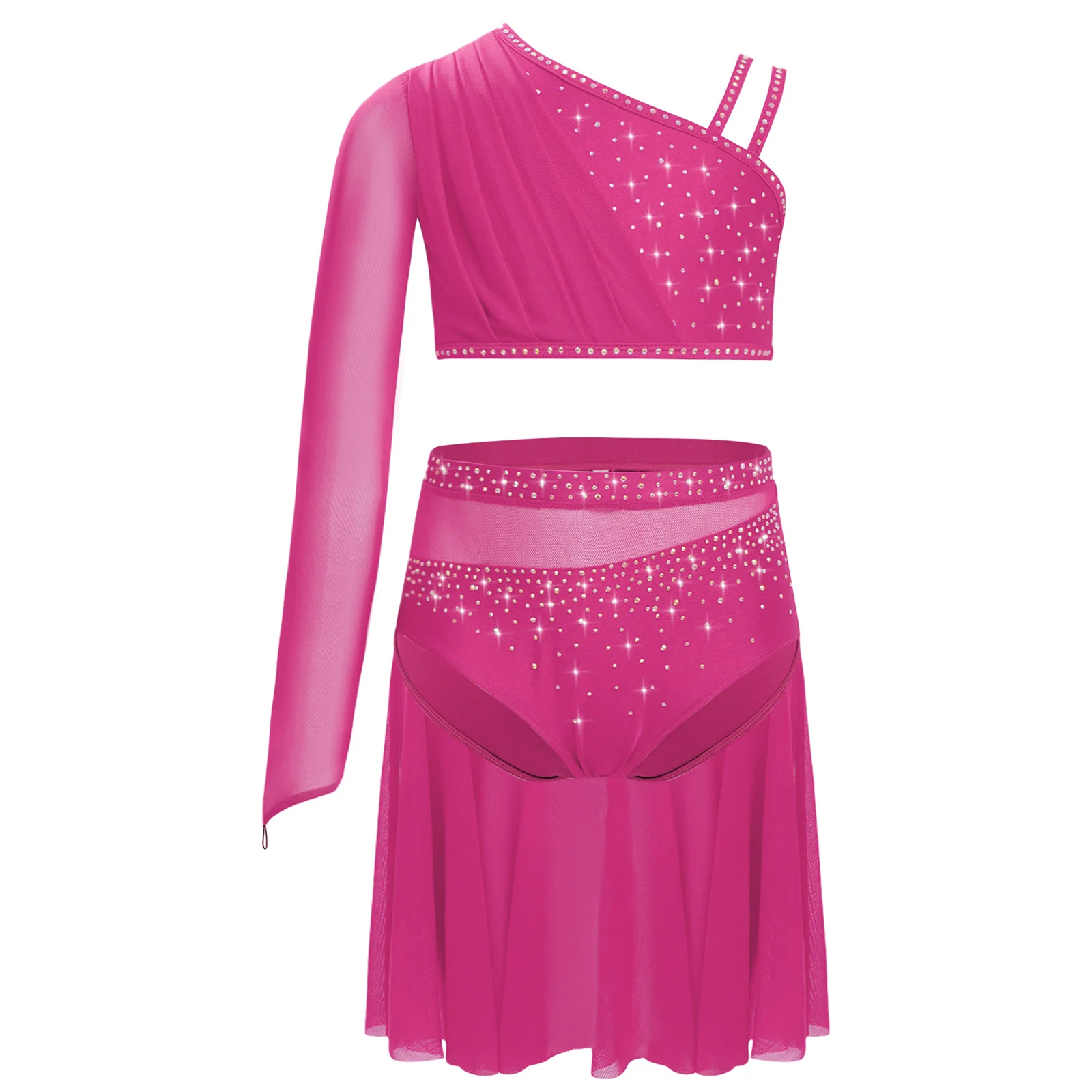 Ensemble de danse lyrique pour adolescents, Costumes contemporains modernes, haut court à une épaule avec jupe en maille, justaucorps, tenues de spectacle de Ballet