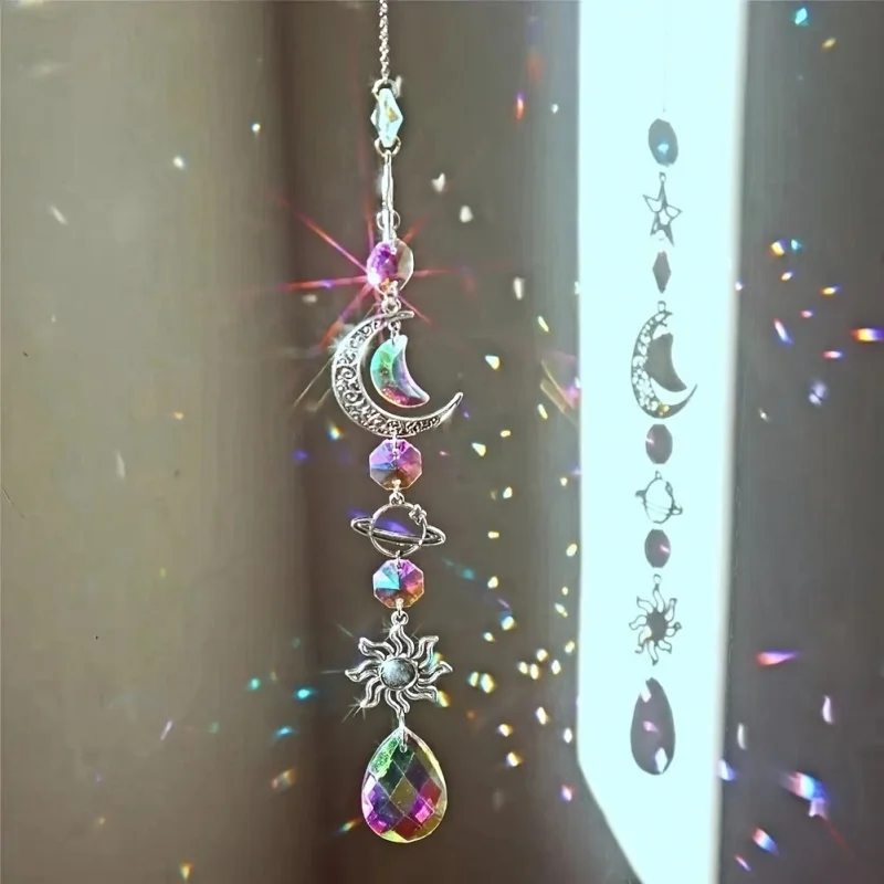 Galaxy Star Moon Crystal Wind Chime Pendant for Home Decor Garden Suncatcher Dream Catcher Pendant Holiday Party Supplies