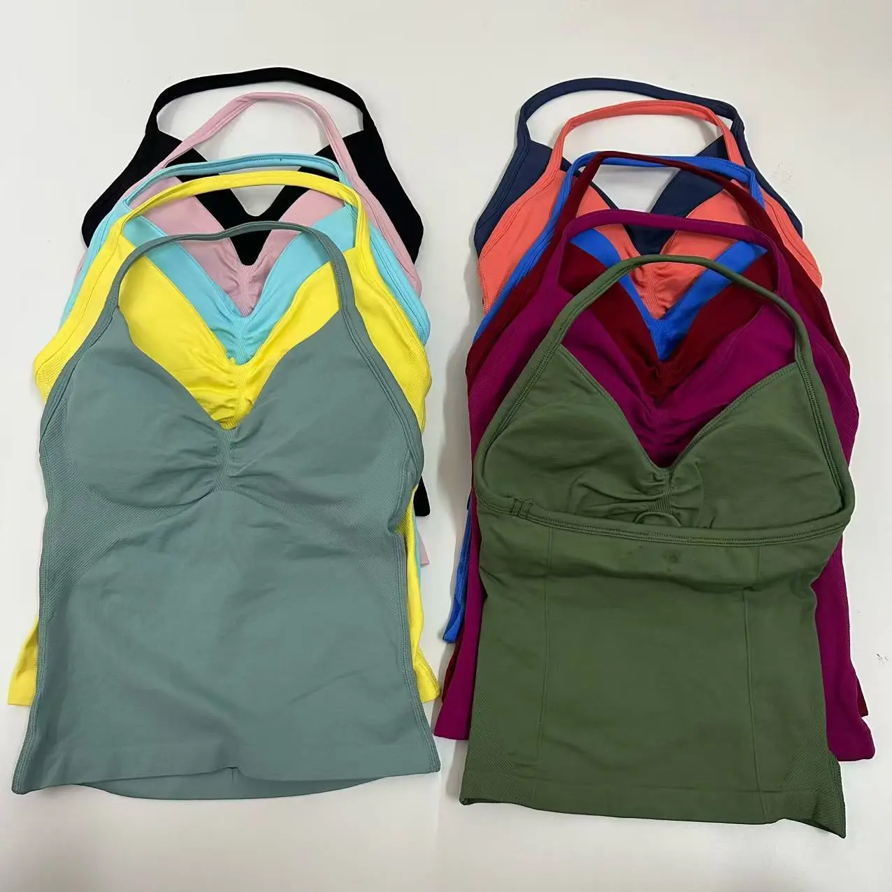 No Logo 18Colors Yoga ongline Strappy Gym Top Backless Gym Clothes Women Scrunch Built-in Bra With Removable Cups Yoga Tank Tops