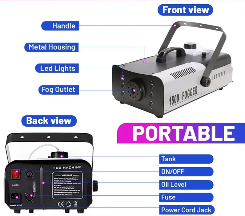 1500 واط 6 LED RGB أضواء ملونة آلة لصنع الدخان DMX512 المهنية تأثير خاص مرحلة معدات الضباب لإعداد حفلة DJ ديسكو