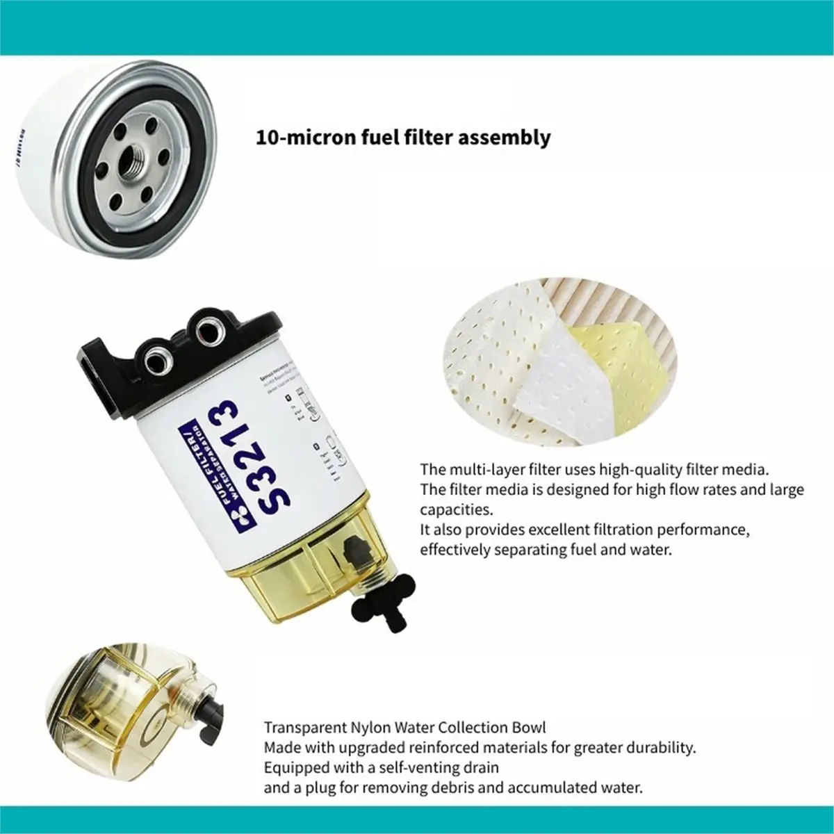 New Tool S3213 S3214 B32013 Water Separator Filter Assembly for Outboard Motor Mercury Racor Engine Boat 10