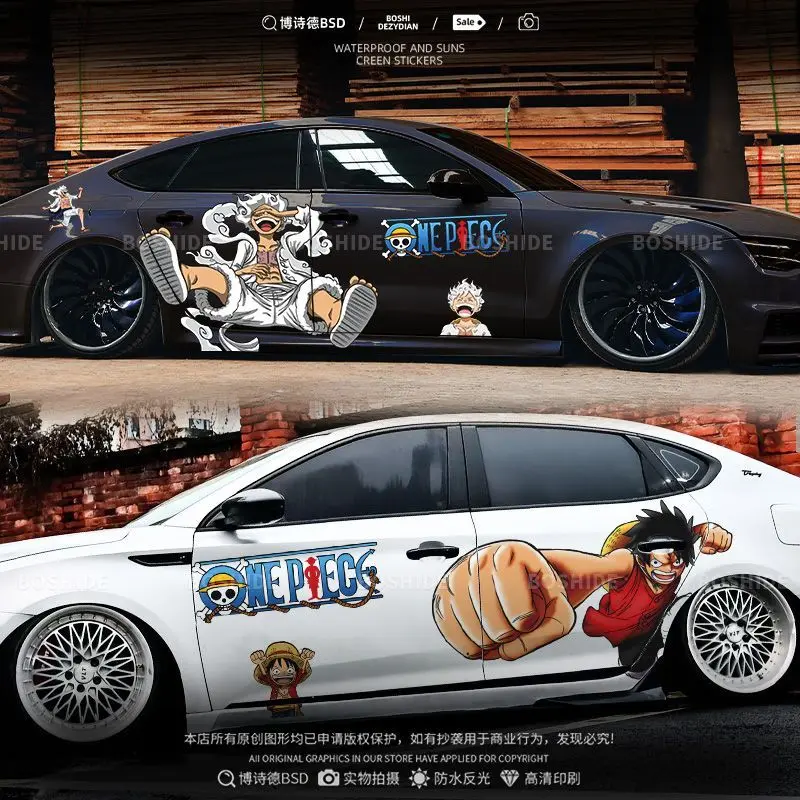 New One Piece Car Sticker Body and Rear Decorative Film Waterproof Sunscreen Scratch Blocking Sticker Cartoon Luffy Car Gift