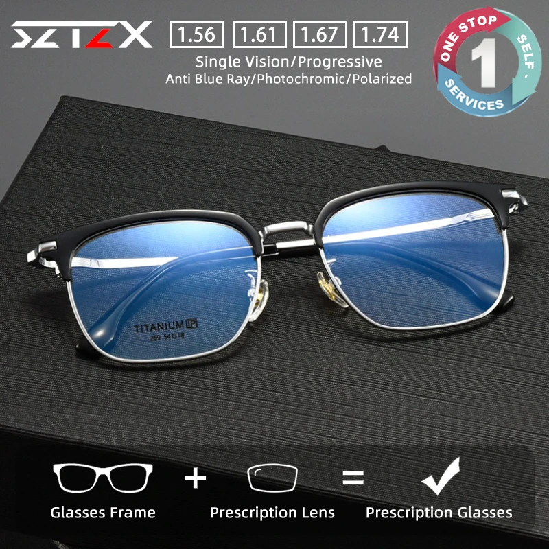 

SZTZX Retro Versatile Titanium Prescription Glasses Blue Light Blocking Eyebrow Frame Myopia Glasses Progressive Reading Eyewear