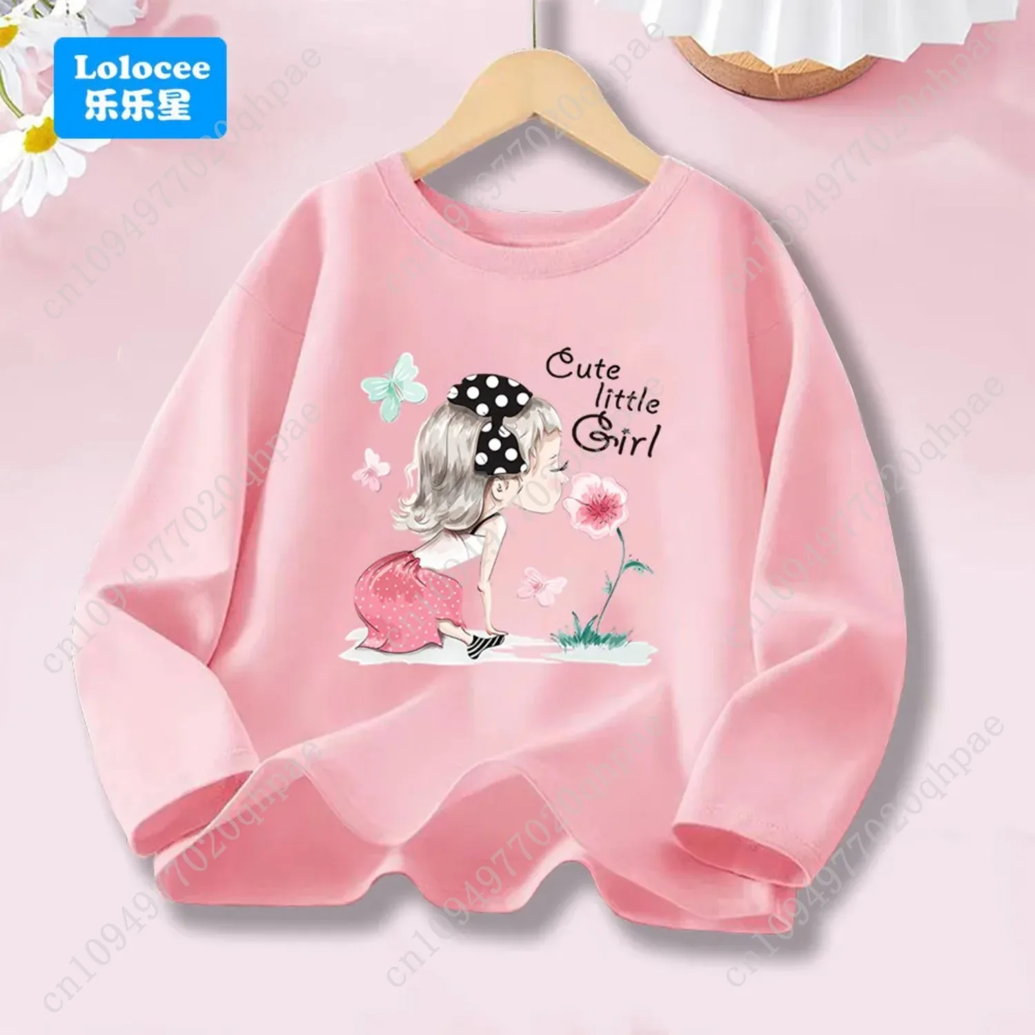 قميص قطني بأكمام طويلة للأطفال، تي شيرت برسومات Kawaii Cartoon Girl & Flower، تي شيرت كاجوال جميل WHD1 #4