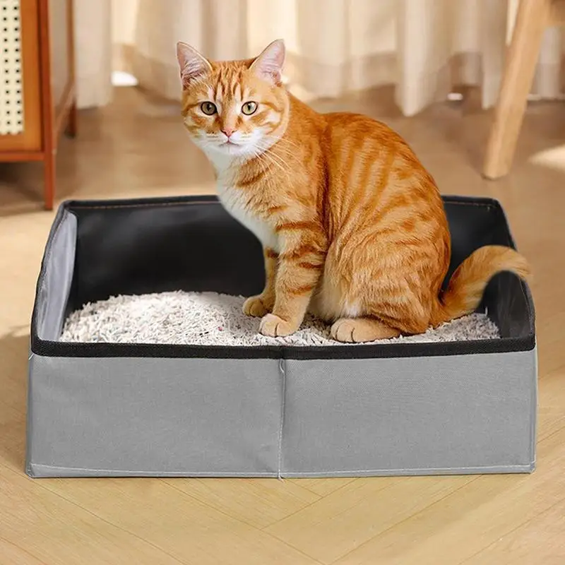 

Foldable Cat Litter Box Leak-Proof Portable Litter Box Compact Leakproof Cat Toilet For Travel In Car Camping Easy Car Ride Road