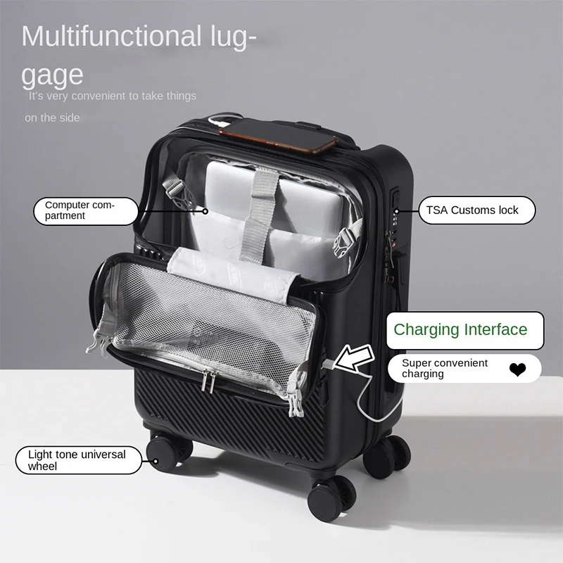 Suitcase Front Opening Luggage USB Charging 20\