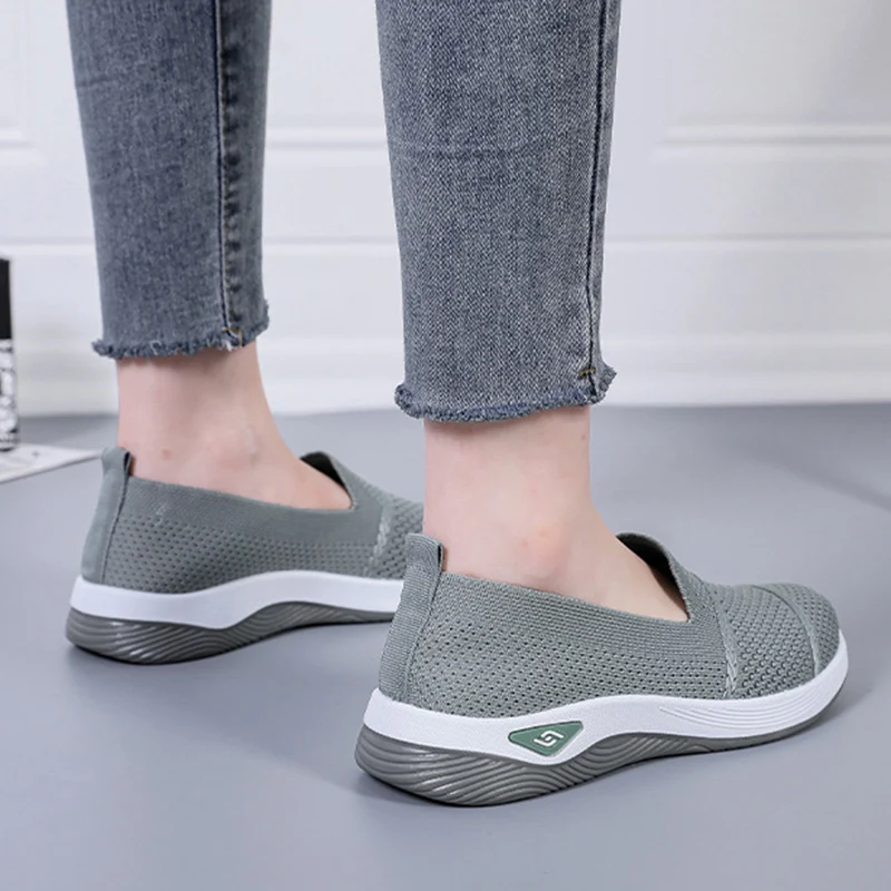 2026 Atmungsaktive Keilabsatz-Loafer für Damen, Frühling/Sommer, Slip-On, gestrickte Sportschuhe, rutschfeste, weiche Sohle, Walkingschuhe für Damen – Detail 9