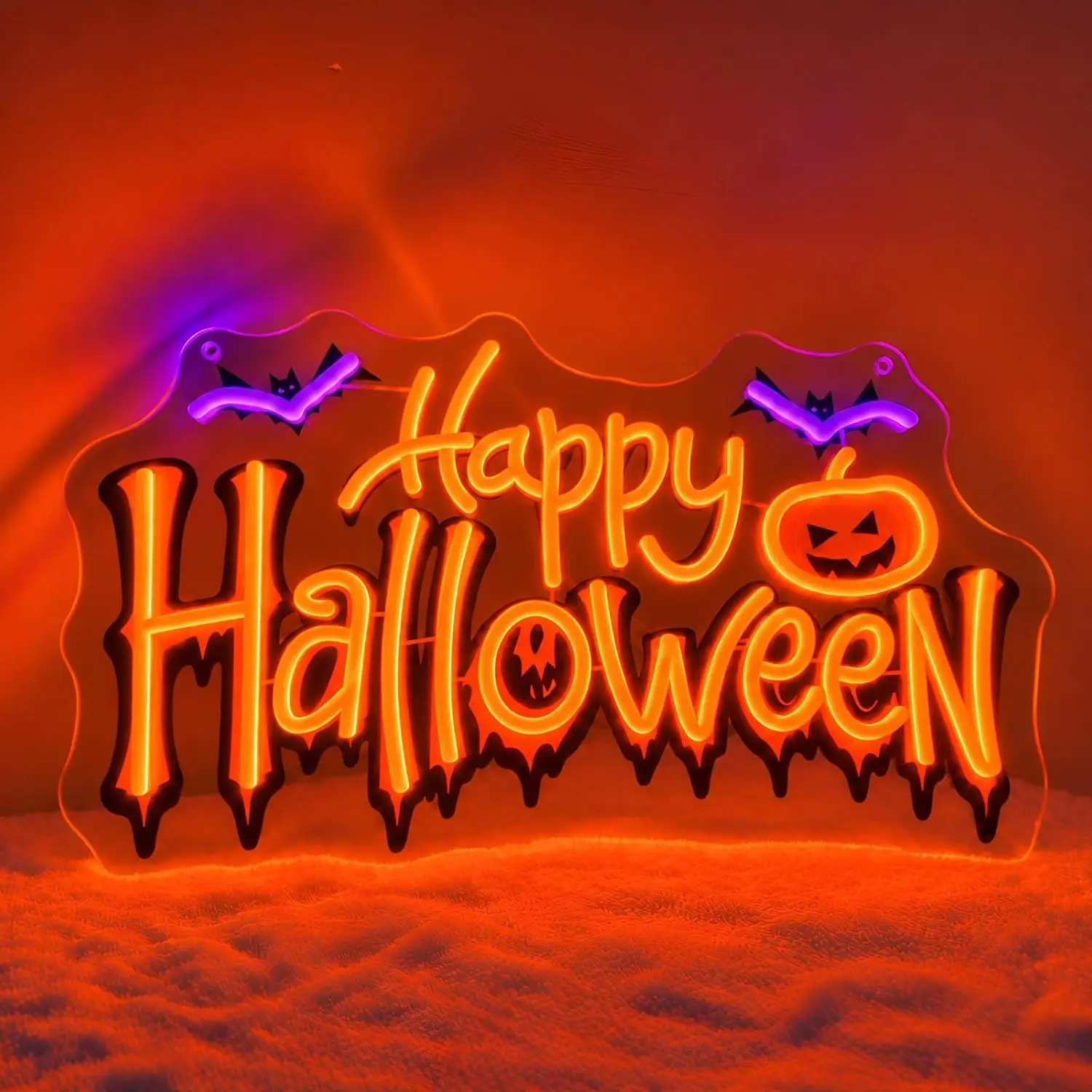 Happy Halloween Neon Sign LED Pumpkin Bat Neon Light USB Powered Wall Lamp for Halloween Party Bedroom Bar Window Decor Gift