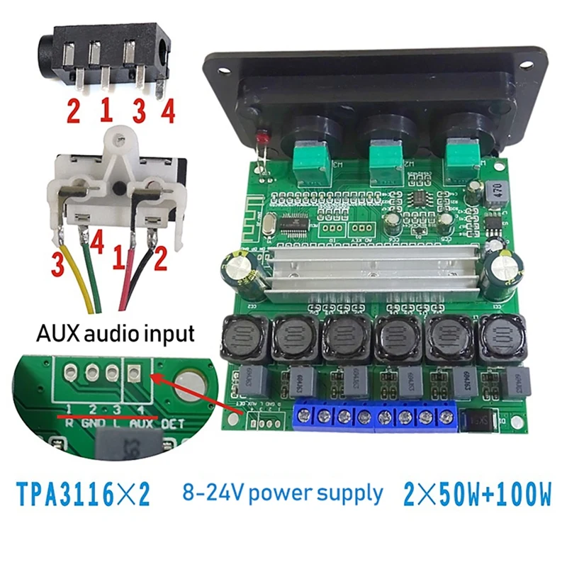TPA3116D2 2,1 канальная Плата усилителя мощности 2X 50 Вт + 100 Вт Высокая мощность BT 5,0 сабвуфер Класс D Плата усилителя