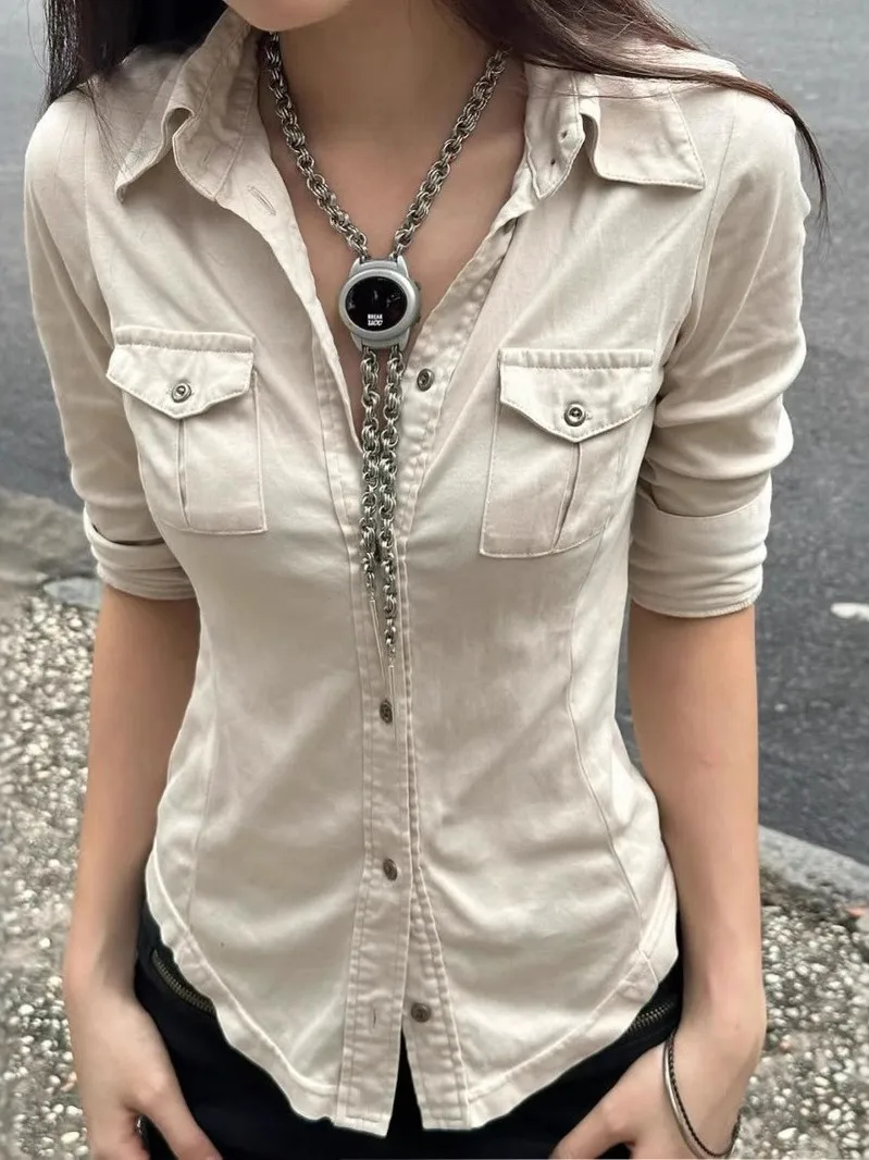 Top informal largo adelgazante para mujer, ropa de trabajo con línea de cintura destacada, tela fina, Material PU no deformable